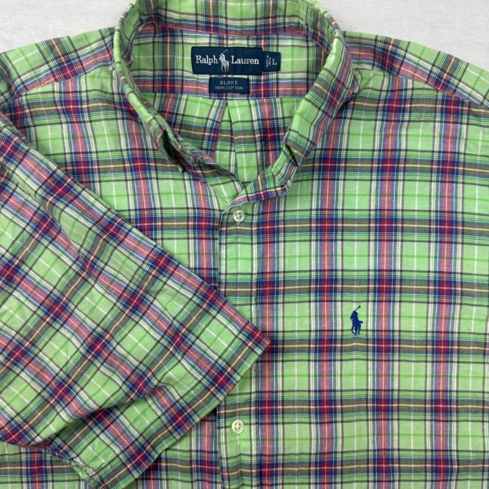 Polo Ralph Lauren Blake Shirt Mens Large Green Plaid Button Down 100% Cotton L